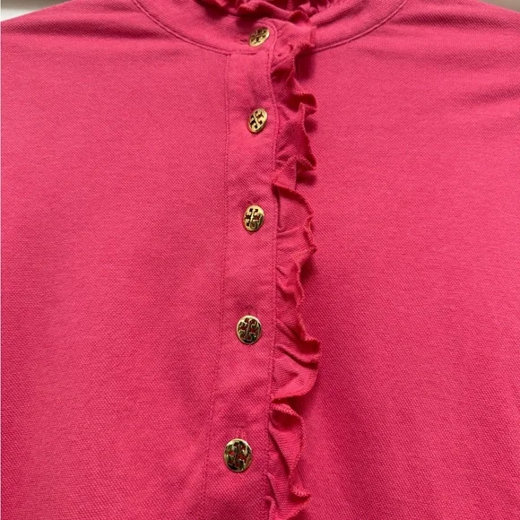 Tory Burch Ruffled Button-Up Pink Polo - Picture 2 of 3